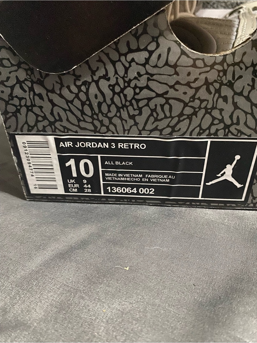 Air Jordan 3 Retro Box Label - All Black